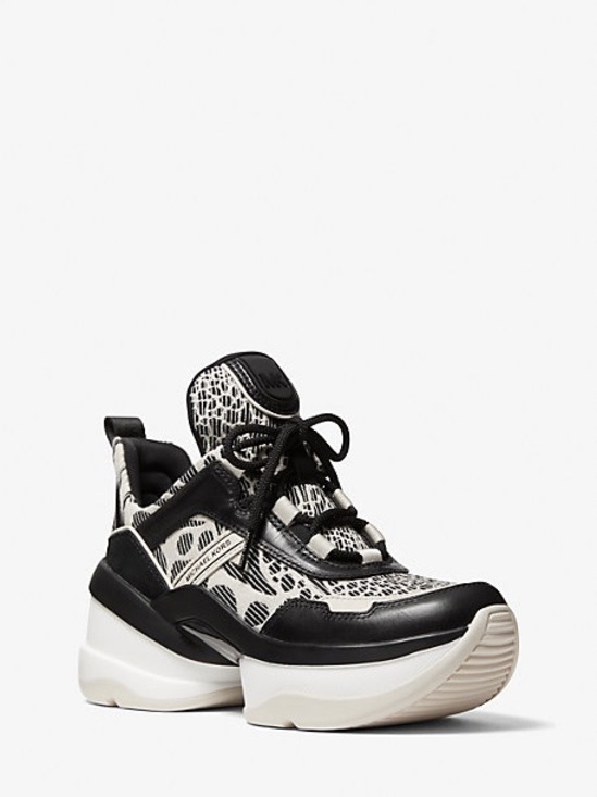 Michael Kors Shoes - Michael Kors Olympia Leather & Animal Print Jacquard Trainers size 9.5